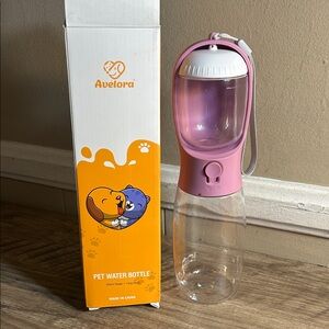 Avelora Pink Pet Water Bottle with Food Container for Traveling.